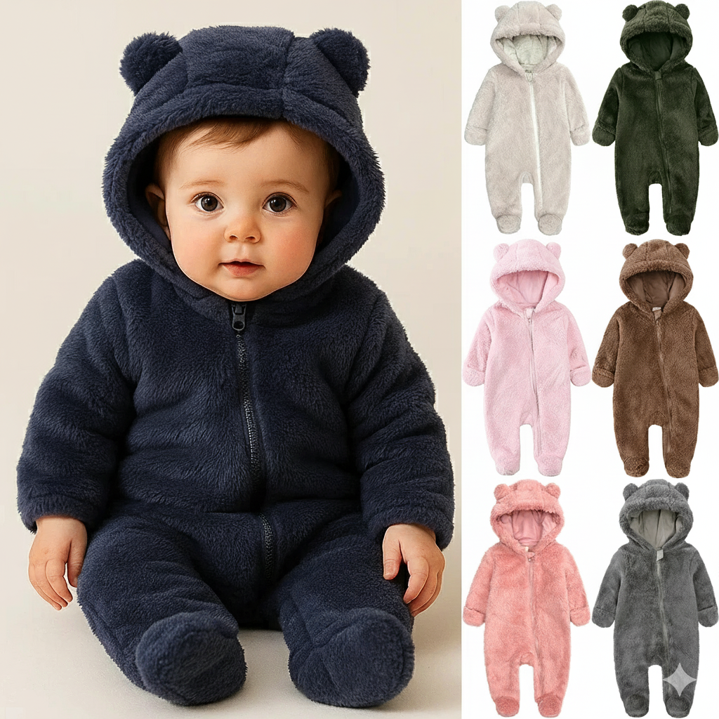 SnugBear™ | Blød babyfleece-dragt med bjørnehætte